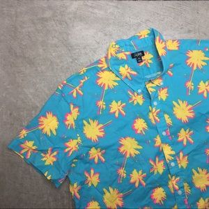 City Streets Neon Palm Tree Summer Button Down